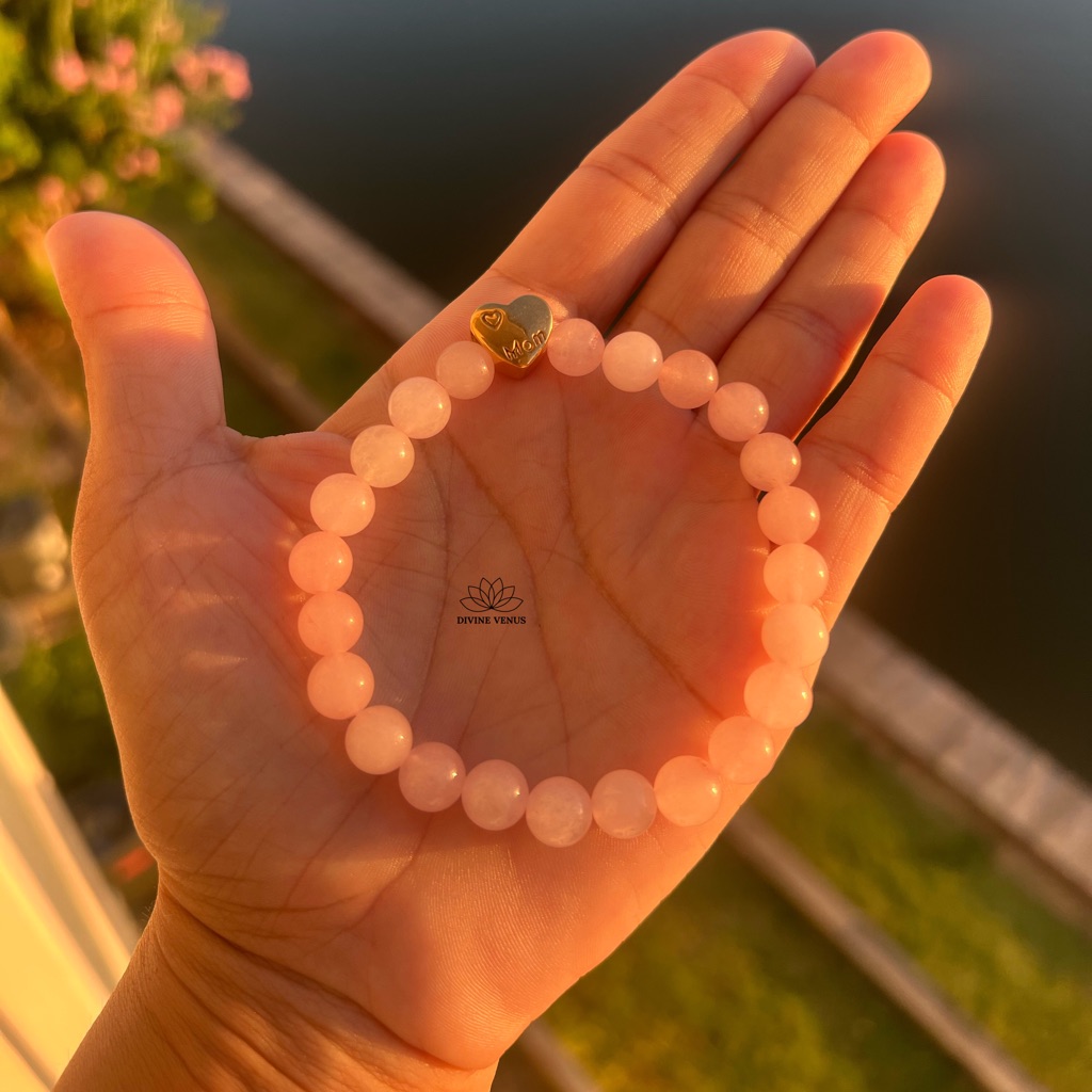 Rose Quartz Heart Mom Stretch Bracelet Handmade 17$